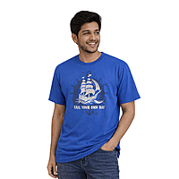 Men’s Blue Sail Your Own Way Graphic T-Shirt – Premium Cotton Travel Print Round Neck Casual Tee