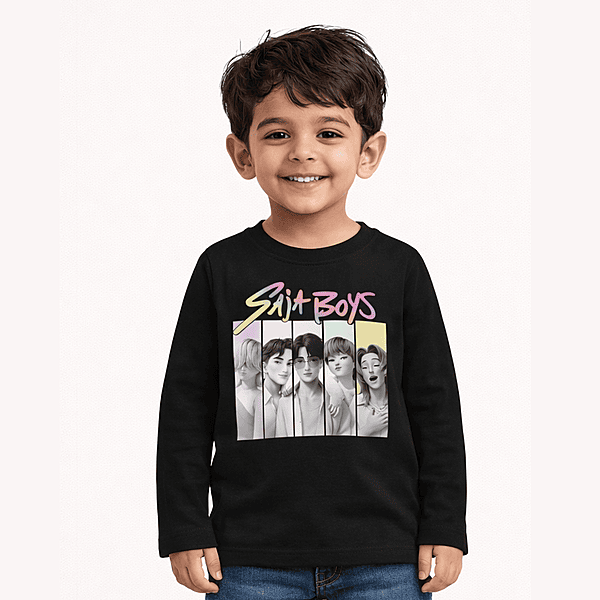 Saja Boys Kids Black Cotton Full Sleeve T-Shirt