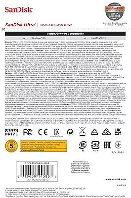 SanDisk Ultra USB 3.0 Flash Drive, CZ48 64GB, USB3.0, Red, Up to 130MB/s, Stylish Sleek Design, 5Y