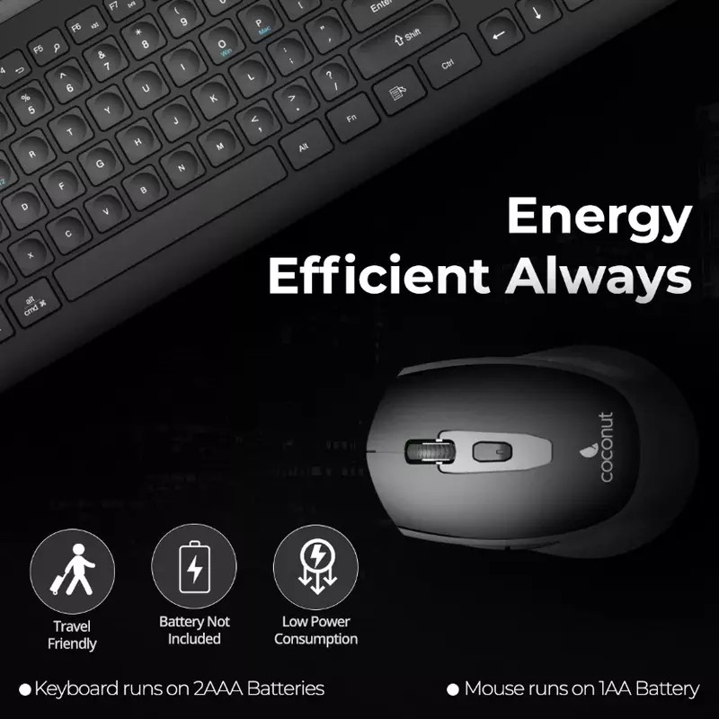 Coconut Sapphire Wireless Combo (Bluetooth & 2.4GHz, Seamless Connectivity, Sleek Design, Reliable Keyboard & Mouse for All Devices, 1 Year Warranty)