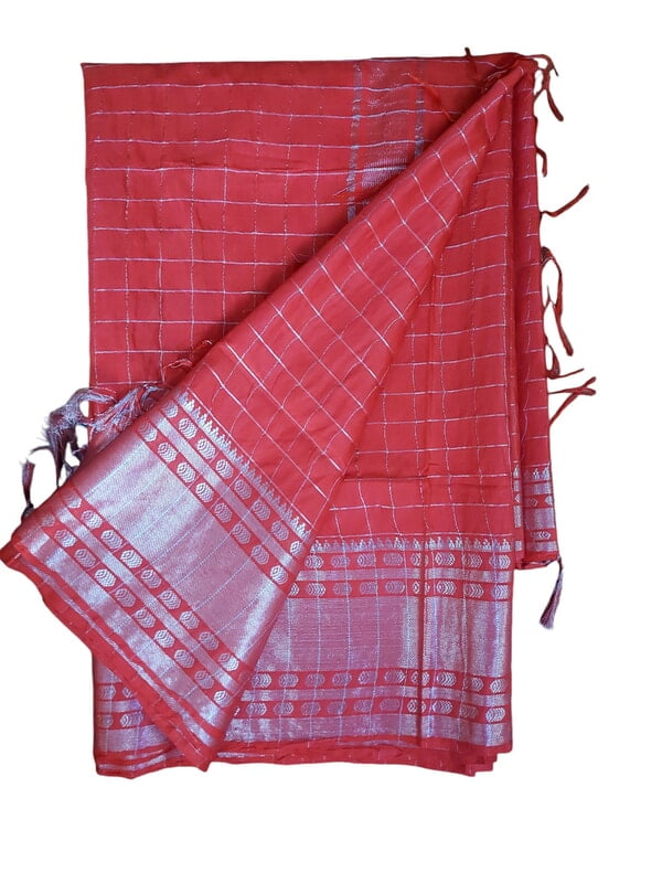 Maroon with Silver Woven Kota Silk Saree with Running Blouse