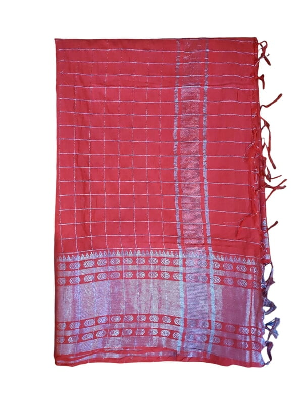 Maroon with Silver Woven Kota Silk Saree with Running Blouse
