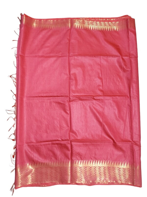 Pink with Golden Woven Kota Silk Saree with Running Blouse