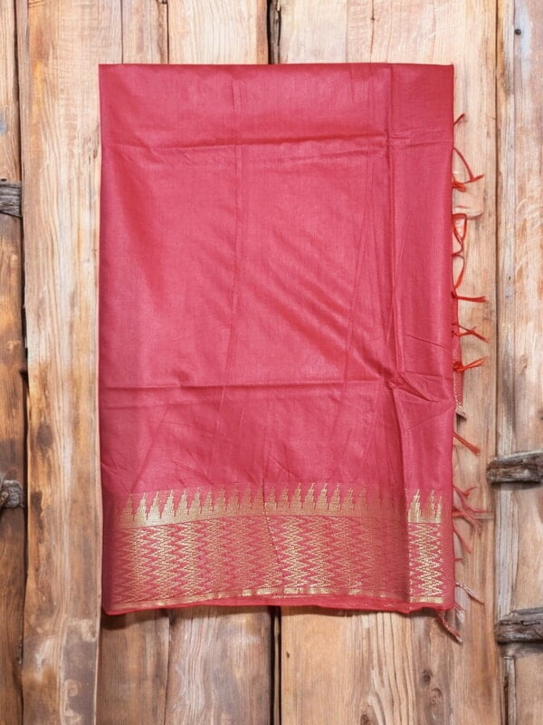 Pink with Golden Woven Kota Silk Saree with Running Blouse