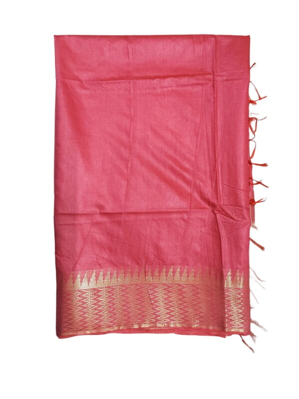 Pink with Golden Woven Kota Silk Saree with Running Blouse