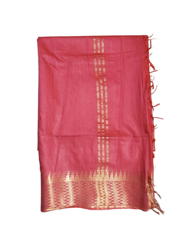 Pink with Golden Woven Kota Silk Saree with Running Blouse