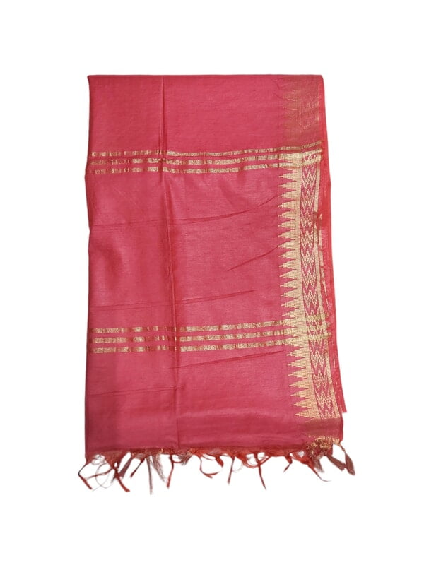 Pink with Golden Woven Kota Silk Saree with Running Blouse