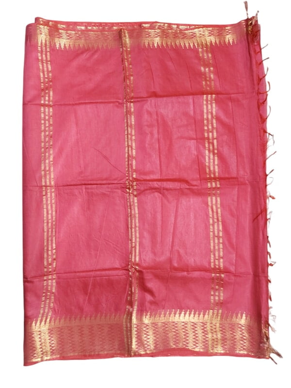 Pink with Golden Woven Kota Silk Saree with Running Blouse
