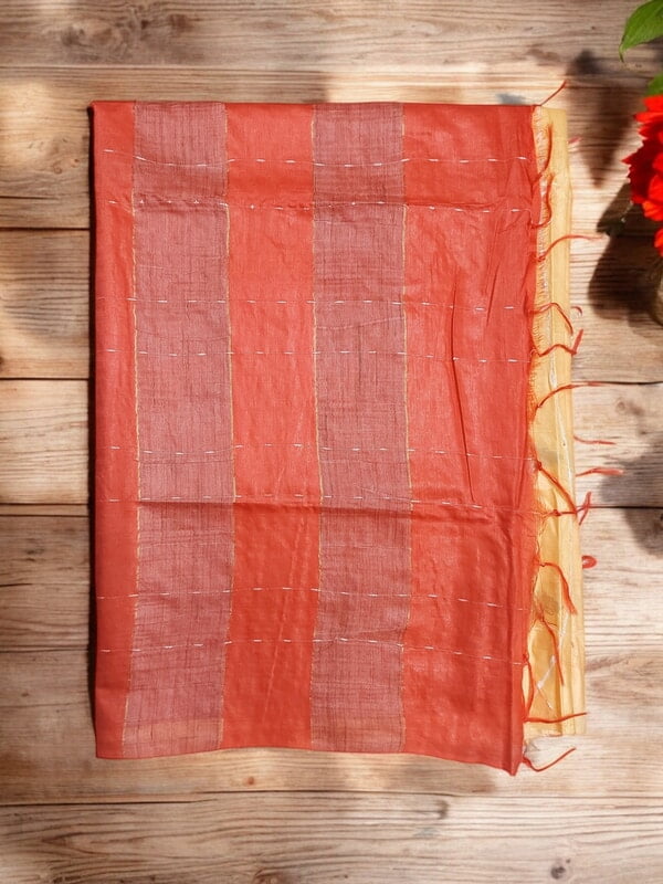 Red & Cream Woven Kota Silk Saree with Running Blouse