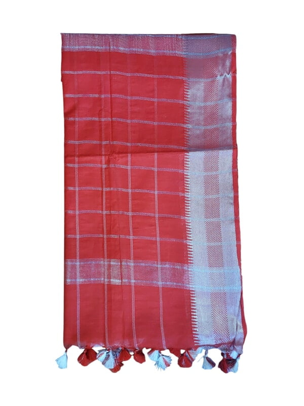 Red & Silver Woven Kota Silk Saree with Running Blouse