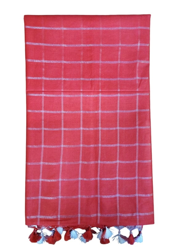 Red & Silver Woven Kota Silk Saree with Running Blouse