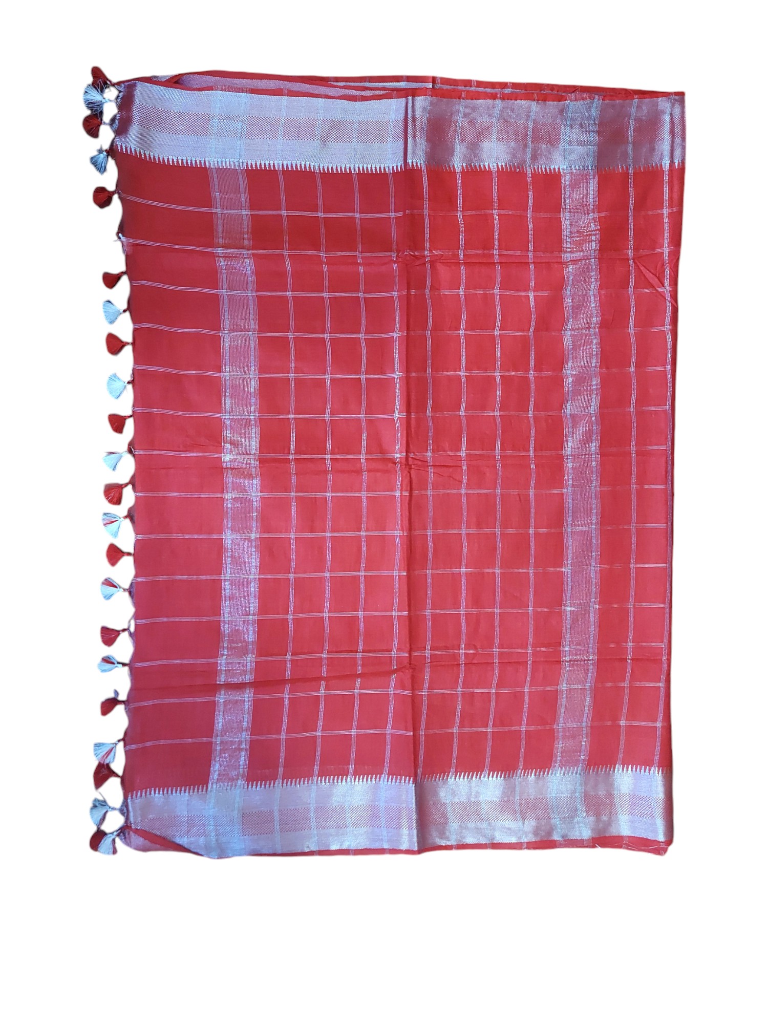 Red & Silver Woven Kota Silk Saree with Running Blouse