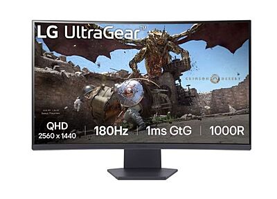 LG UltraGear ,31.5" QHD 180Hz 1ms Curved Gaming Monitor, 32GS60QC-B