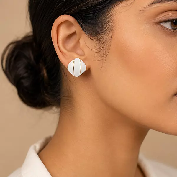 Ivoria White Sculpted Gold-Tone Stud Earrings