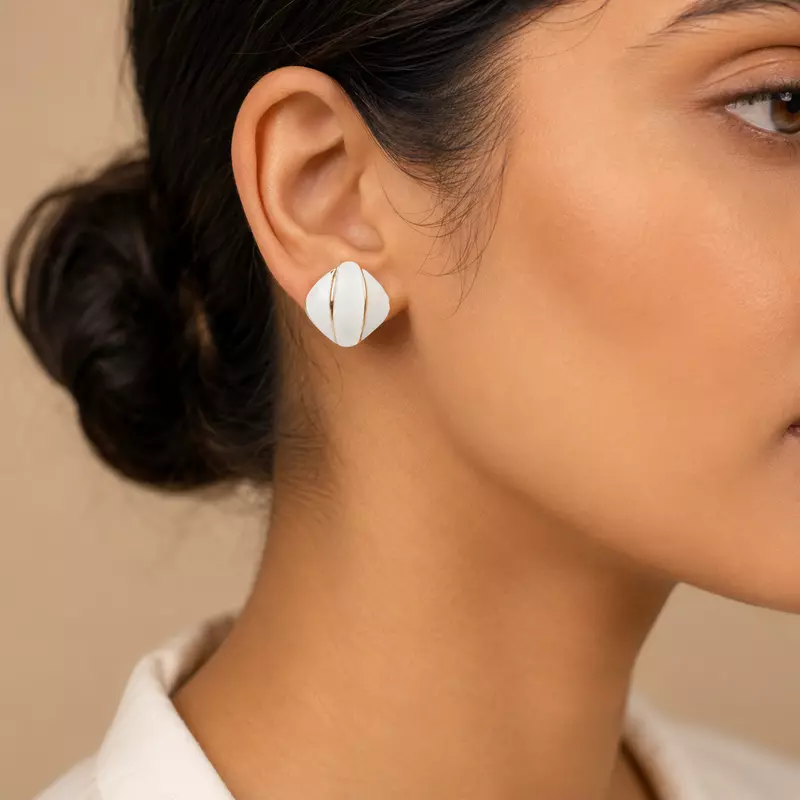 Ivoria White Sculpted Gold-Tone Stud Earrings