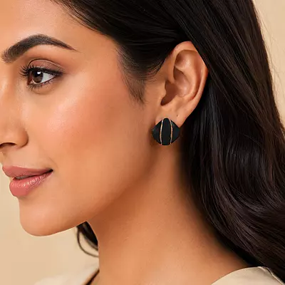 Noiré Black Sculpted Gold-Tone Stud Earrings