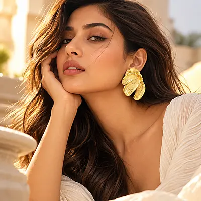 Fiorenza Textured Gold-Tone Petal Stud Earrings