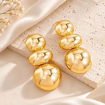 Golden Orbit Triple Bubble Gold-Tone Stud Earrings