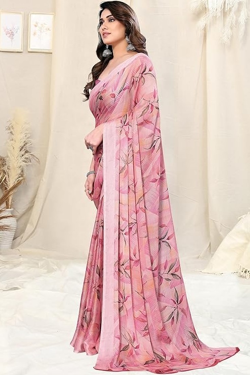 Women's Chiffon Floral Printed Saree with Blouse Piece