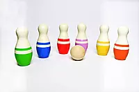Wooden Bowling Pins Game & Spinning Tops Toy Set