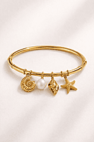 Nautical Gold Charm Bangle with Shell and Starfish