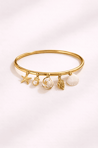 Gold Ocean Shell and Pearl Charm Bracelet
