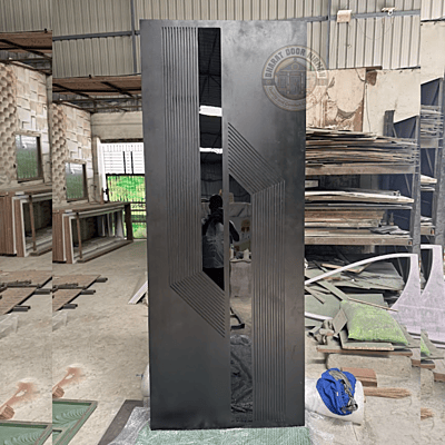 Contemporary 2D HDHMR Door with Black Acrylic | Enamel Painted Finish