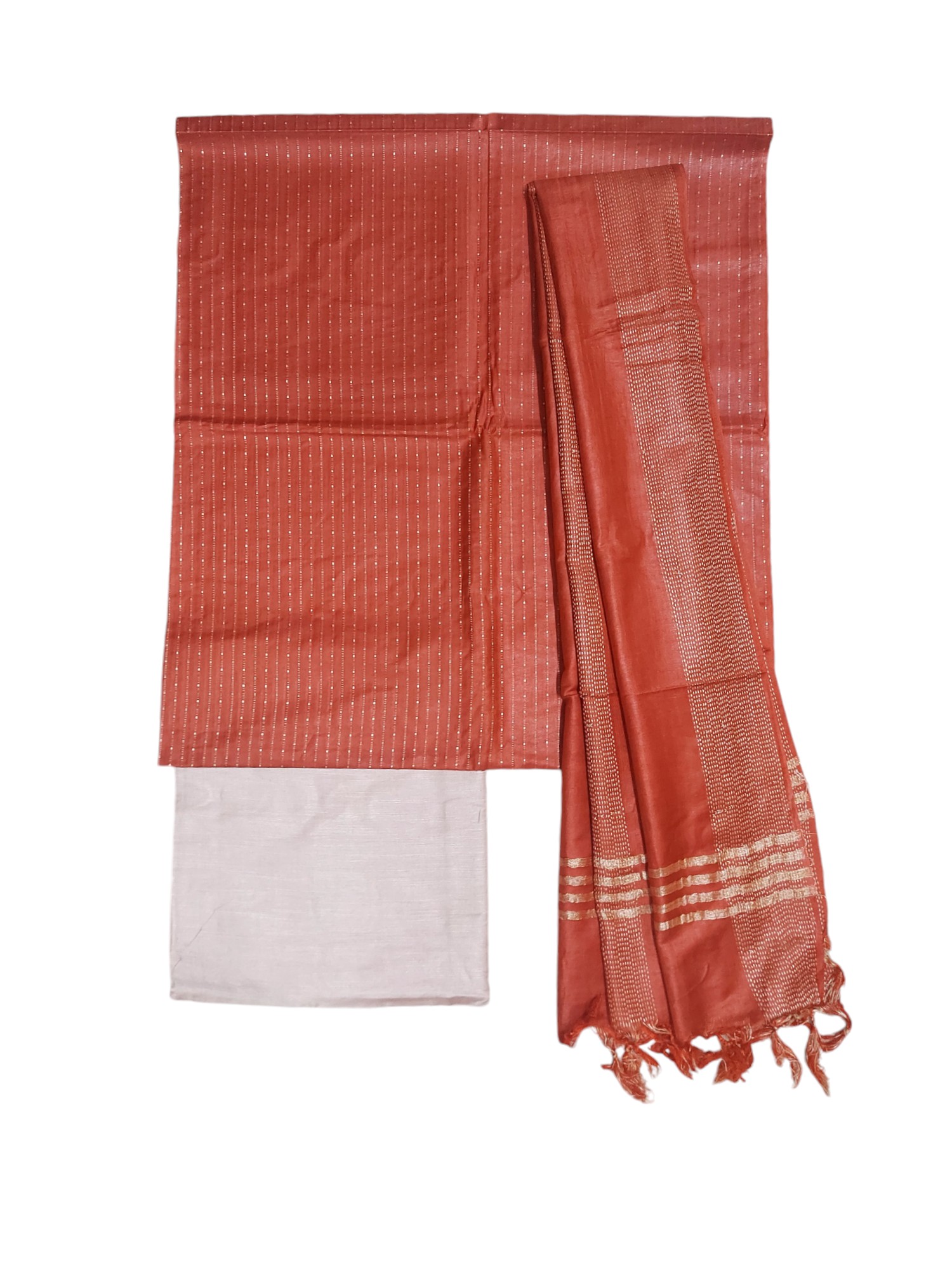 Red Unstitched Solid Woven Salwar Suit Fabric with Dupatta