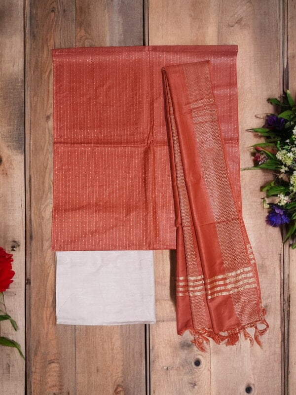 Red Unstitched Solid Woven Salwar Suit Fabric with Dupatta