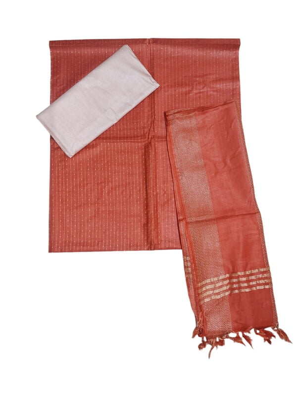Red Unstitched Solid Woven Salwar Suit Fabric with Dupatta