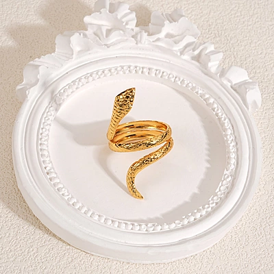 Serpentis 18K Gold-Plated Sculptural Snake Open Ring