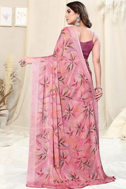 Women's Chiffon Floral Printed Saree with Blouse Piece