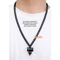 6MM Black Ebony Wood Karungali Shiv Damru Pendant Mala