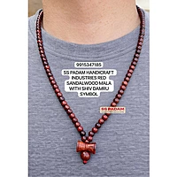 6mm Red Sandalwood (Lal Chandan) Shiv Damru Pendant Mala
