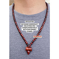 6mm Red Sandalwood (Lal Chandan) Shiv Damru Pendant Mala