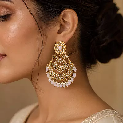 Aarohi Blush Pink Mirror Chandbali Earrings