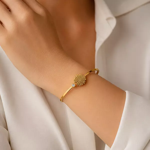 Solara Textured Floral Medallion Gold-Tone Bracelet