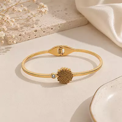 Solara Textured Floral Medallion Gold-Tone Bracelet