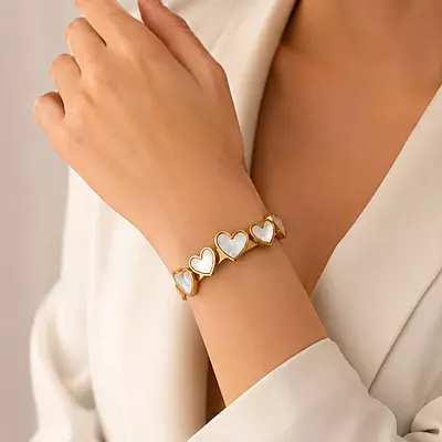 Amora Five-Heart Pearl-Effect Gold-Tone Bracelet