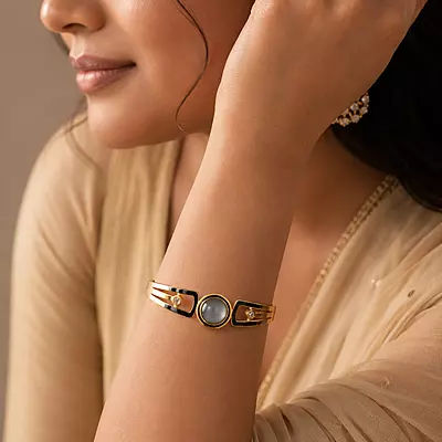 Noir Halo Grey Pearl-Effect Gold-Tone Bracelet