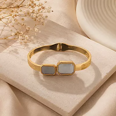 Aurelia Ivory Twin-Stone Gold-Tone Bracelet