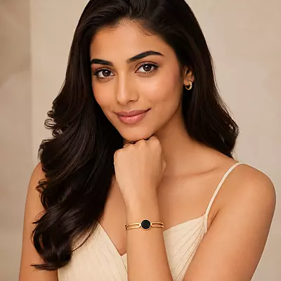 Noir Orbit Black Disc Gold-Tone Bracelet