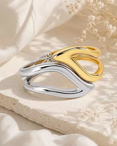 Veyra Sculpted Wave Two-Tone Statement Bracelet
