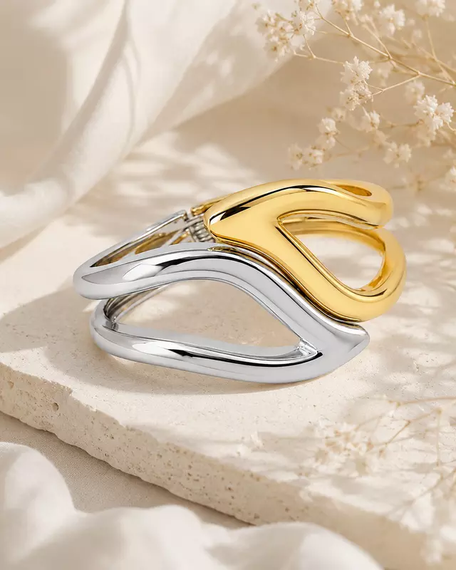 Veyra Sculpted Wave Two-Tone Statement Bracelet