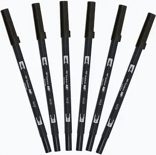 TOMBOW AB-T DUAL BRUSH PEN BLACK PACK OF 6 TOMBOW AB-T DUAL BRUSH PEN BLACK PACK OF 6