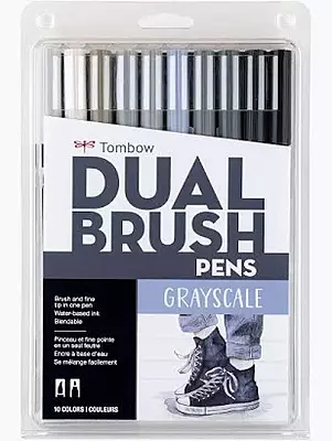 TOMBOW AB-T DUAL BRUSH PEN 10 GRAYSCALE COLORS SET