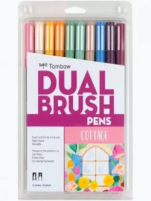 TOMBOW AB-T DUAL BRUSH PEN 10 COTTAGE COLORS SET