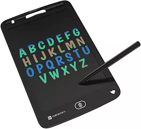 Portronics Ruffpad 8.5M is a vibrant LCD writing pad perfect for notes, doodles, and reminders. Lightweight and portable, it features a colorful screen and a simple erase button for easy use.