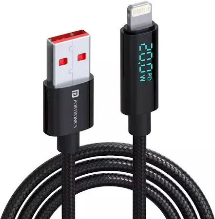 Portronics Konnect View – 20W USB to Lightning Cable, 1.2M, durable design, fast charging, compatible with iPhone and iPad, tangle-free, perfect for home and travel, reliable performance.