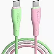 Portronics Hue X – 60W Type-C Cable, vibrant Green & Pink, fast charging, durable design, perfect for devices, tangle-free, 1.5m length, ideal for home and office use, stylish and functional.
